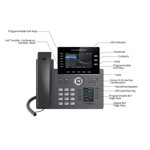 obrázek produktu GRANDSTREAM SIP telefon, 6xSIP účet, 2xGLAN, PoE, podpora Wi-Fi a BT