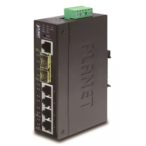 obrázek produktu PLANET TECHNOLOGY Průmyslový switch, L2/L3 static, 4×GLAN, 2×SFP, konzolový RJ-45, podpora VLAN