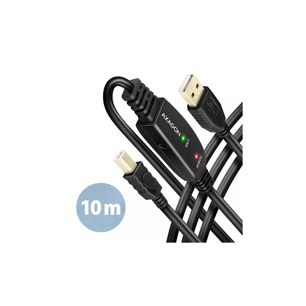 Obrázek produktu AXAGON ADR-210B, USB 2.0 A-M -> B-M aktivní propojovací / repeater kabel, 10m