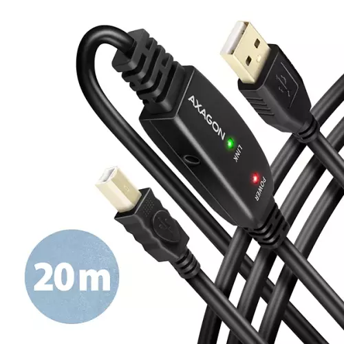 obrázek produktu AXAGON ADR-220B, USB 2.0 A-M -> B-M aktivní propojovací / repeater kabel, 20m