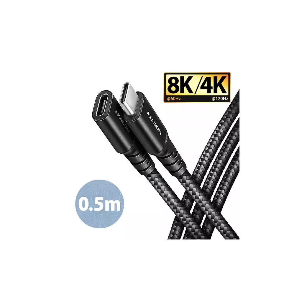 Obrázek produktu AXAGON BUCM32-CF05AB prodlužovací kabel USB-C (M) <-> USB-C (F), 0.5m, USB 20Gbps, PD 240W ALU oplet - černá