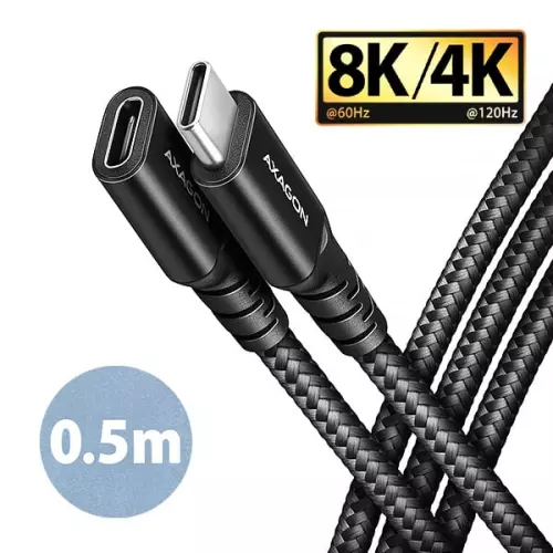 obrázek produktu AXAGON BUCM32-CF05AB prodlužovací kabel USB-C (M) <-> USB-C (F), 0.5m, USB 20Gbps, PD 240W ALU oplet - černá