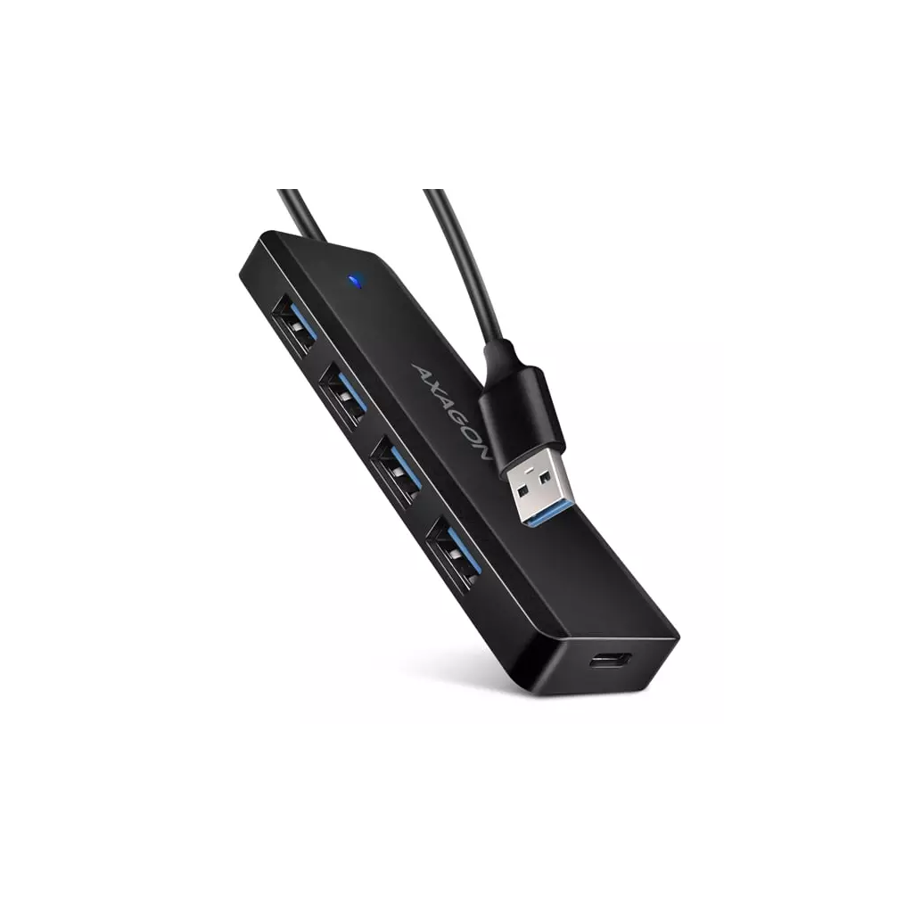 Obrázek produktu AXAGON HUE-C1A, 4x USB 5Gbps TRAVEL hub, USB-C napájecí konektor, kabel USB-A 19cm
