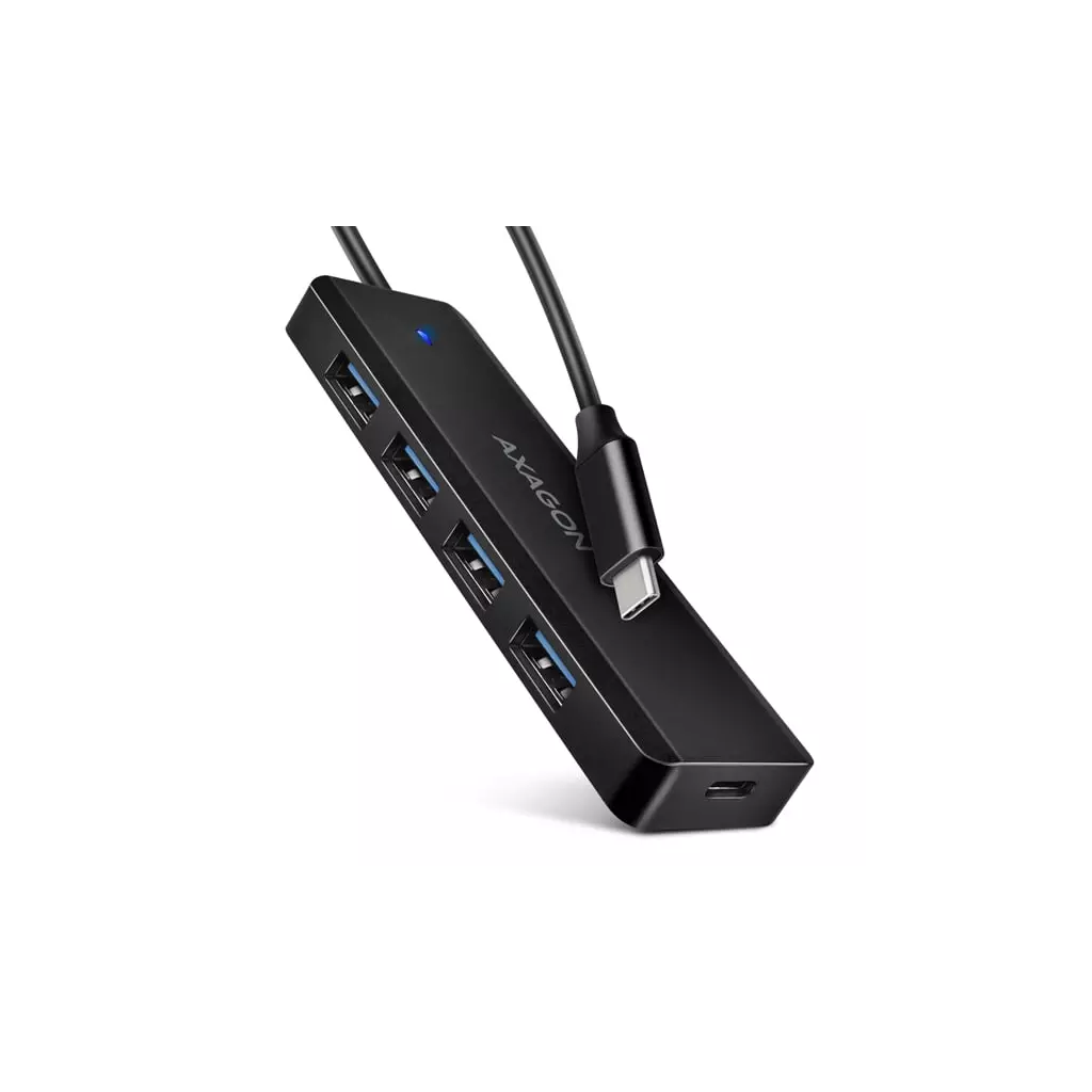 Obrázek produktu AXAGON HUE-C1C, 4x USB 5Gbps TRAVEL hub, USB-C napájecí konektor, kabel USB-C 19cm
