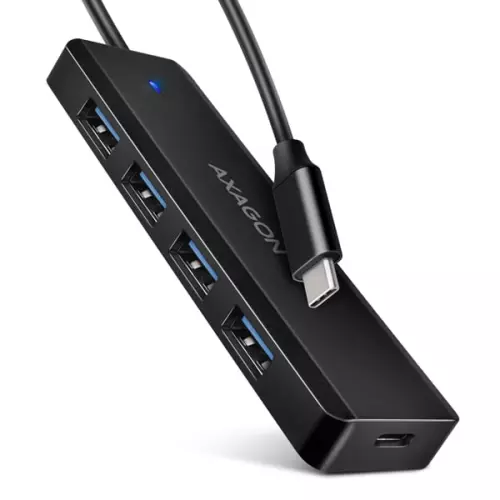 obrázek produktu AXAGON HUE-C1C, 4x USB 5Gbps TRAVEL hub, USB-C napájecí konektor, kabel USB-C 19cm