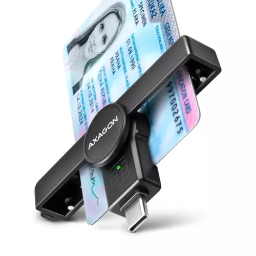 obrázek produktu AXAGON CRE-SMPC, USB-C PocketReader čtečka kontaktních karet Smart card (eObčanka, eID klient)