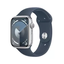 obrázek produktu Apple Watch Series 9 45mm Stříbrný hliník s ledově modrým sportovním řemínkem - M/L