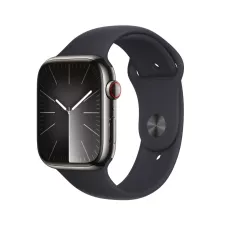 obrázek produktu Apple Watch Series 9 45mm Cellular Grafitově šedý nerez s temně inkoustovým sportovním řemínkem - S/M