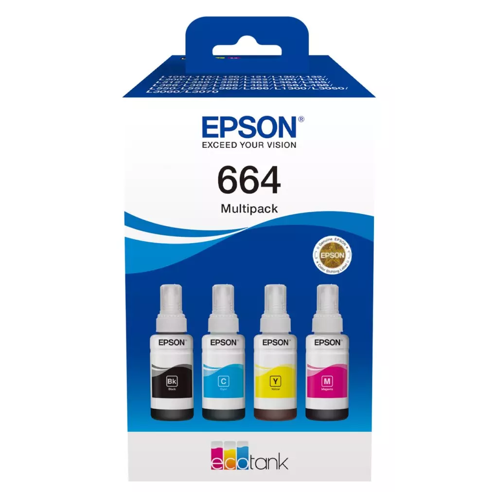 Obrázek produktu Epson inkoustová náplň/ T66464A/ 664 EcoTank/ L120/ L310/ L305x/ L3060/ L3070/ L1300/ 4-colour Multipack - žlutá/yellow