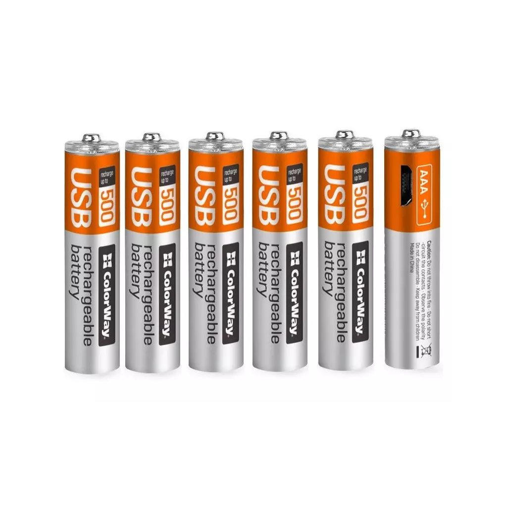 Obrázek produktu ColorWay nabíjecí baterie AAA 400mAh/ micro USB/ 1.5V/ 6ks v balení