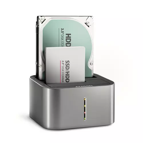 obrázek produktu AXAGON ADSA-DC, USB-C 5Gbps - 2x SATA 6G 2.5"/3.5" SSD/HDD CLONE DUAL dokovací stanice - stříbrná
