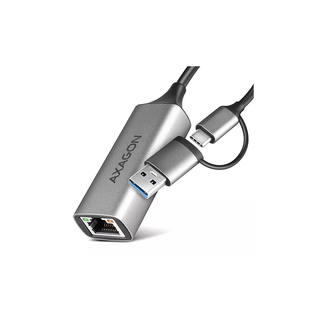 Obrázek produktu AXAGON ADE-TXCA, USB-C + USB-A 3.2 Gen 1 - Gigabit Ethernet síťová karta, Asix AX88179, auto instal
