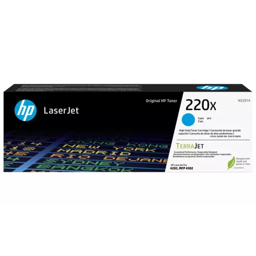 obrázek produktu HP toner 220X (azurový, 5500str.) pro LaserJet Pro 4202dn, 4202dw, MFP 4302dw, MFP 4302fdn, MFP 4302fdw