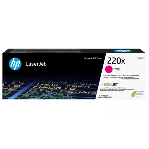 obrázek produktu HP toner 220X (purpurový, 5500str.) pro LaserJet Pro 4202dn, 4202dw, MFP 4302dw, MFP 4302fdn, MFP 4302fdw