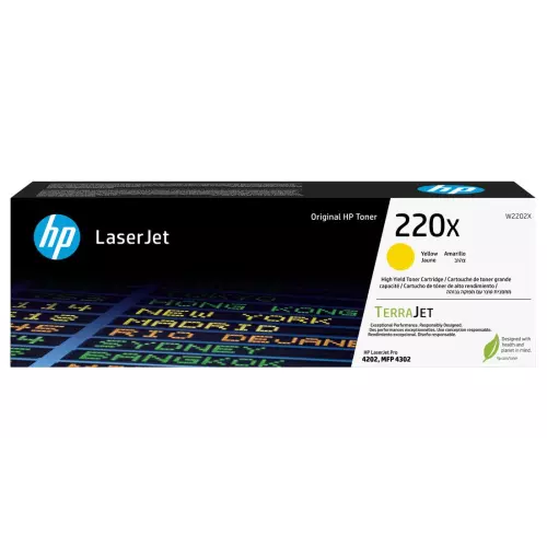 obrázek produktu HP toner 220X (žlutý, 5500str.) pro LaserJet Pro 4202dn, 4202dw, MFP 4302dw, MFP 4302fdn, MFP 4302fdw