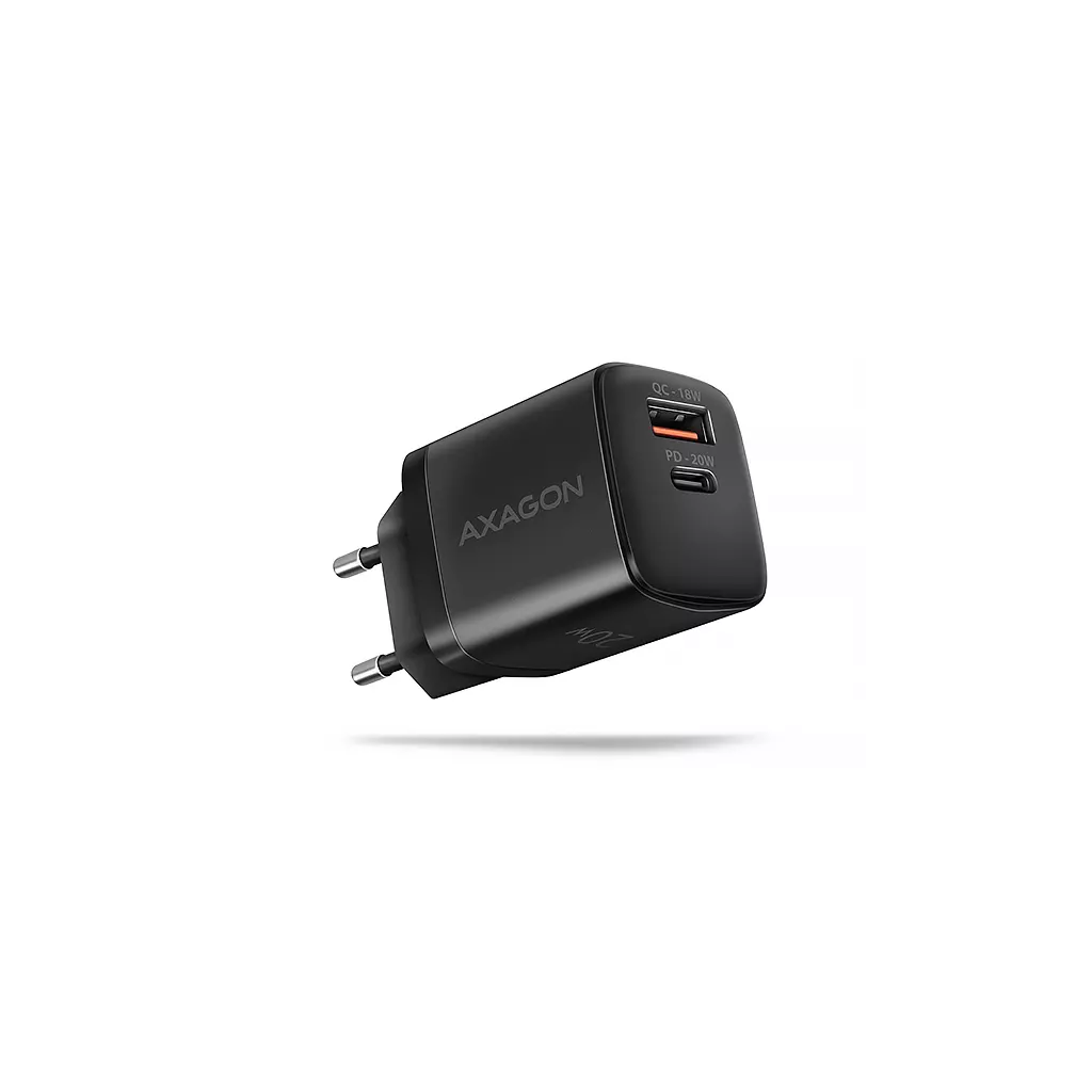 Obrázek produktu AXAGON ACU-PQ20 nabíječka do sítě 20W, 2x port (USB-A + USB-C), PD3.0/PPS/QC4+/AFC/Apple, černá - černá
