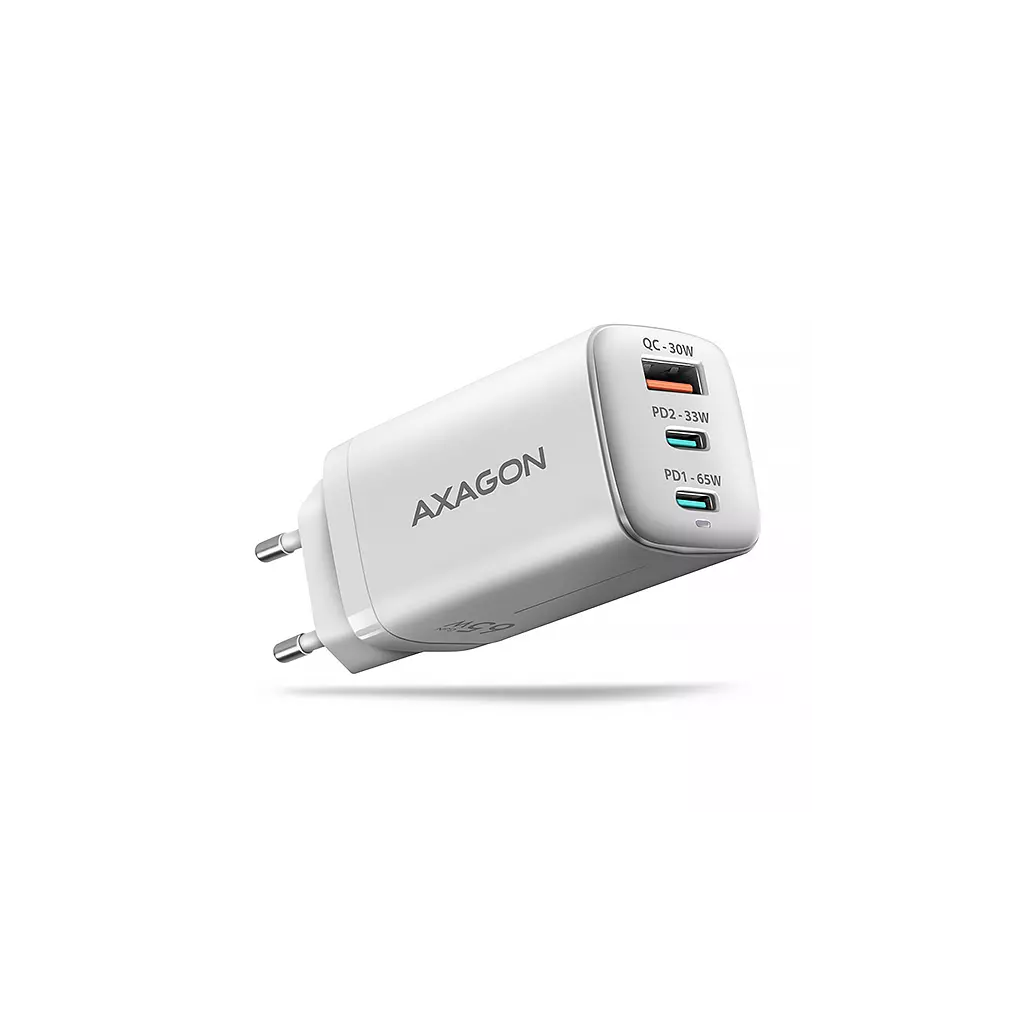 Obrázek produktu AXAGON ACU-DPQ65W, GaN nabíječka do sítě 65W, 3x port (USB-A + dual USB-C), PD3.0/QC4+/PPS/Apple - bílá