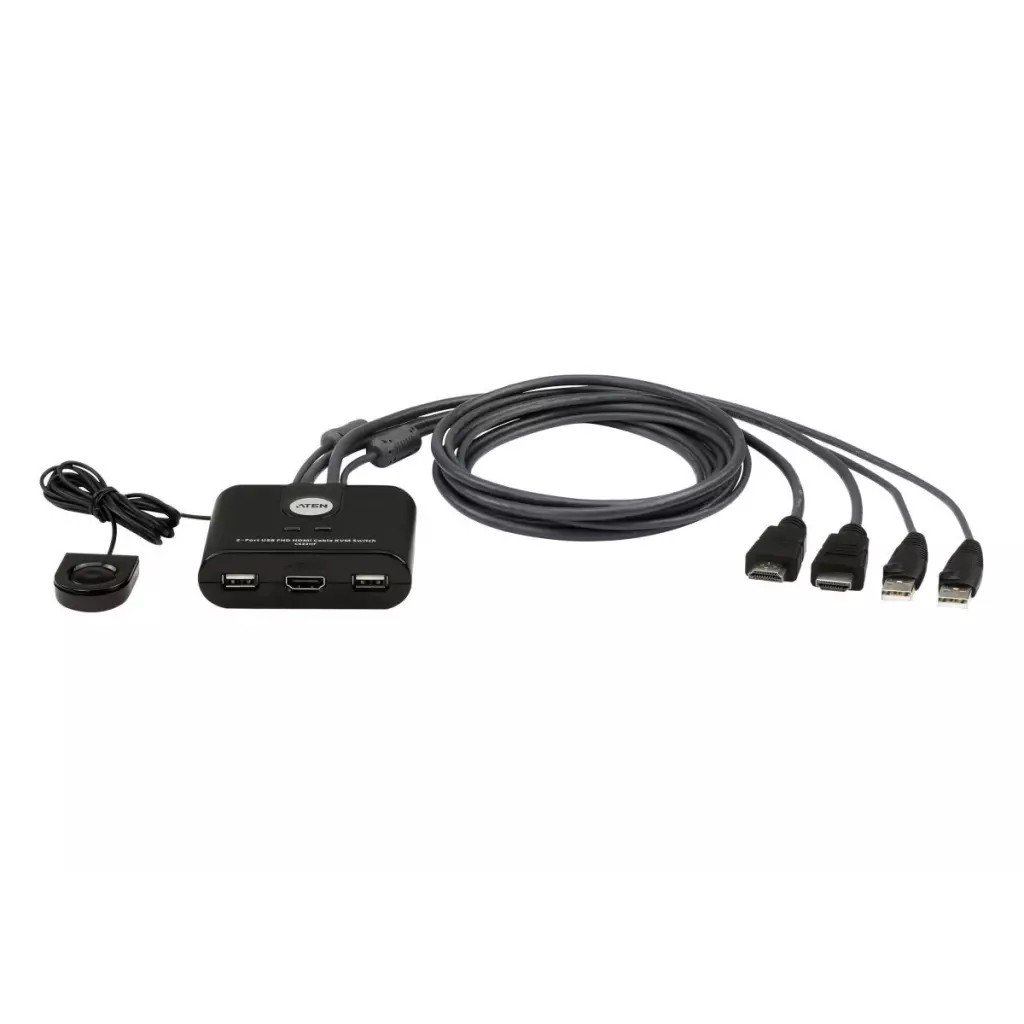 Obrázek produktu ATEN 2-port HDMI KVM USB mini, integrované kabely, tlačítko pro přepínání