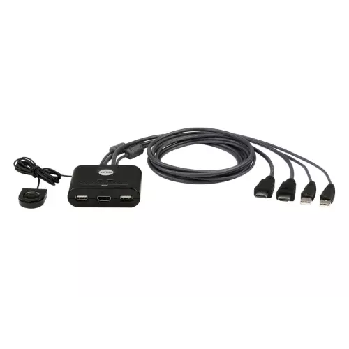 obrázek produktu ATEN 2-port HDMI KVM USB mini, integrované kabely, tlačítko pro přepínání