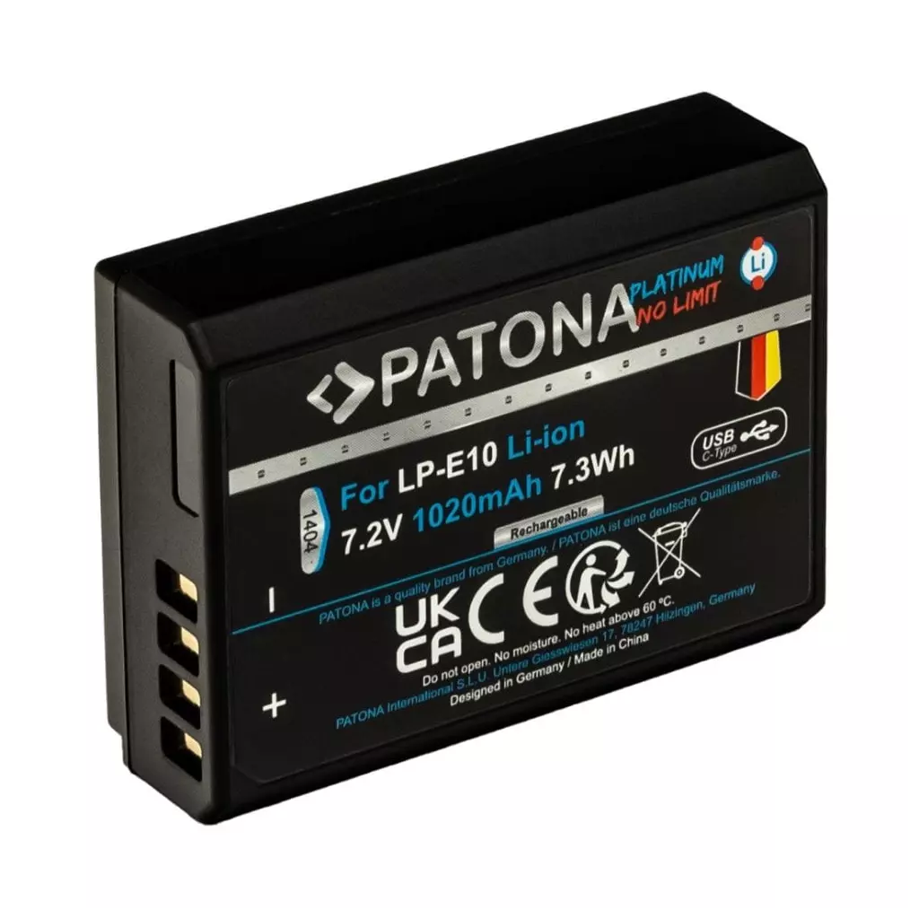 Obrázek produktu PATONA baterie pro foto Canon LP-E10 1020mAh Li-Ion Platinum USB-C nabíjení
