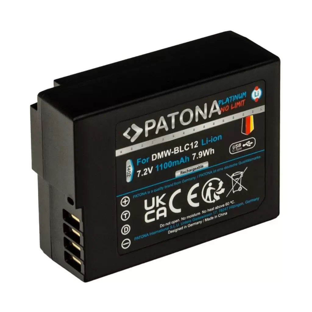 Obrázek produktu PATONA baterie pro foto Panasonic DMW-BLC12 1100mAh Li-Ion Platinum USB-C nabíjení