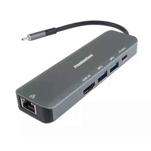 obrázek produktu USB-C na HDMI + 2x USB3.2 + PD 100W+ RJ45 10/100/1000Mbps adaptér