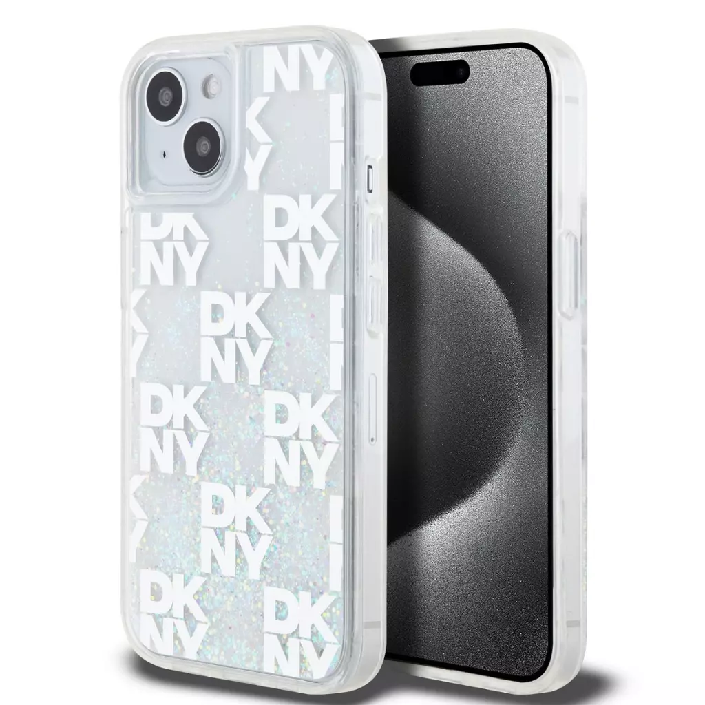 Obrázek produktu DKNY Liquid Glitter Checkered Pattern Zadní Kryt pro iPhone 15 Transparent - transparentní