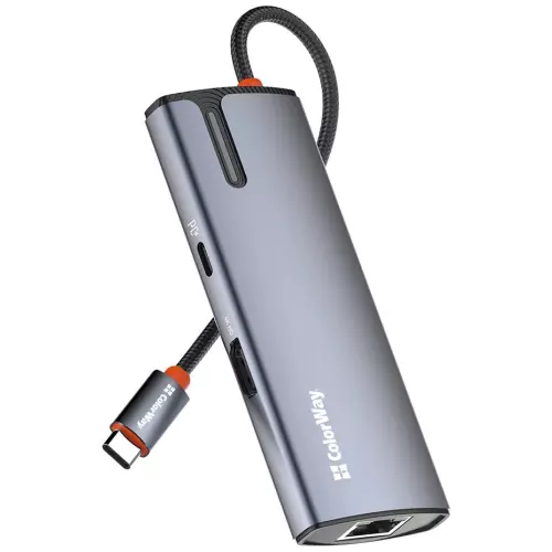 obrázek produktu ColorWay 6v1 USB hub/ 1x USB-C/ 1x HDMI/ 3x USB-A/ 1x RJ45