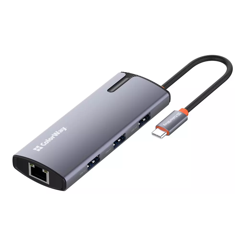 Obrázek produktu ColorWay 6v1 USB hub/ 1x USB-C/ 1x RJ45/ 4x USB-A