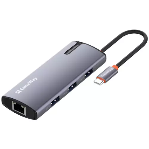 obrázek produktu ColorWay 6v1 USB hub/ 1x USB-C/ 1x RJ45/ 4x USB-A