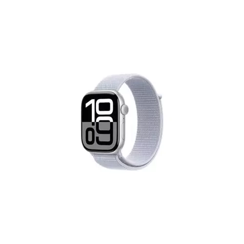 obrázek produktu Apple Watch Series 10 GPS + Cellular 42mm Silver Aluminium Case with Blue Cloud Sport Loop (MWX53QC/A)