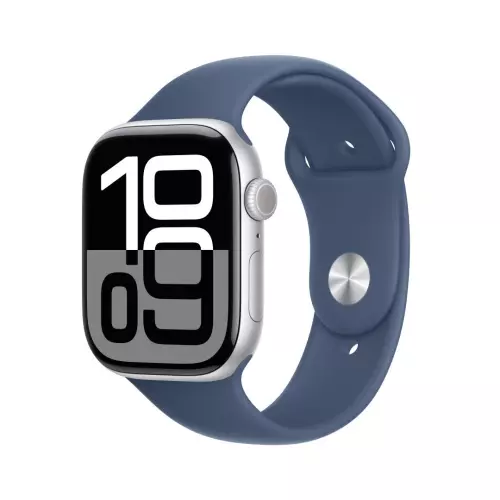 obrázek produktu Apple Watch Series 10 GPS + Cellular 46mm Silver Aluminium Case with Denim Sport Band - S/M (MWY03QC/A)
