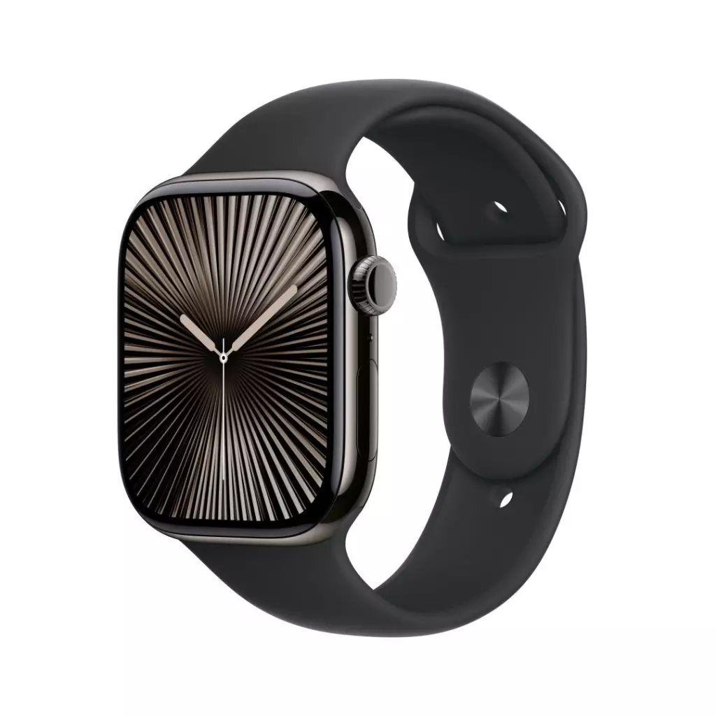 Obrázek produktu Apple Watch Series 10 GPS + Cellular 42mm Slate Titanium Case with Black Sport Band - S/M (MWXG3QC/A)