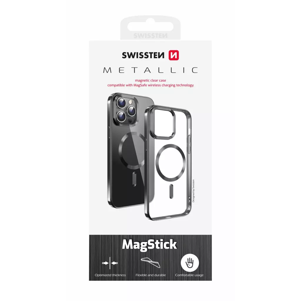 Obrázek produktu SWISSTEN Clear Jelly MagStick Metallic pouzdro pro iPhone 16 Plus černé - černá