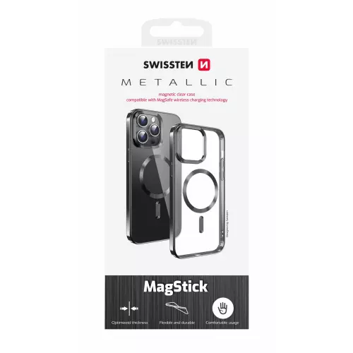 obrázek produktu SWISSTEN Clear Jelly MagStick Metallic pouzdro pro iPhone 16 Pro Max černé - černá