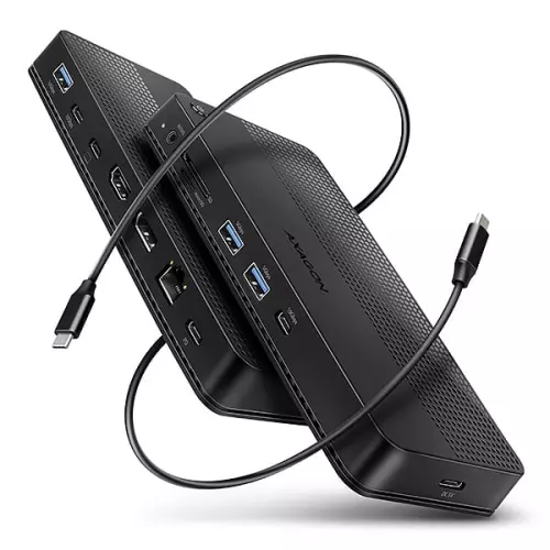 obrázek produktu AXAGON HMC-U4, USB4 40Gbps dock, 3x USB-A, 2x USB-C, HDMI & DP 8K/30Hz, RJ-45, SD/mSD, audio, PD100W