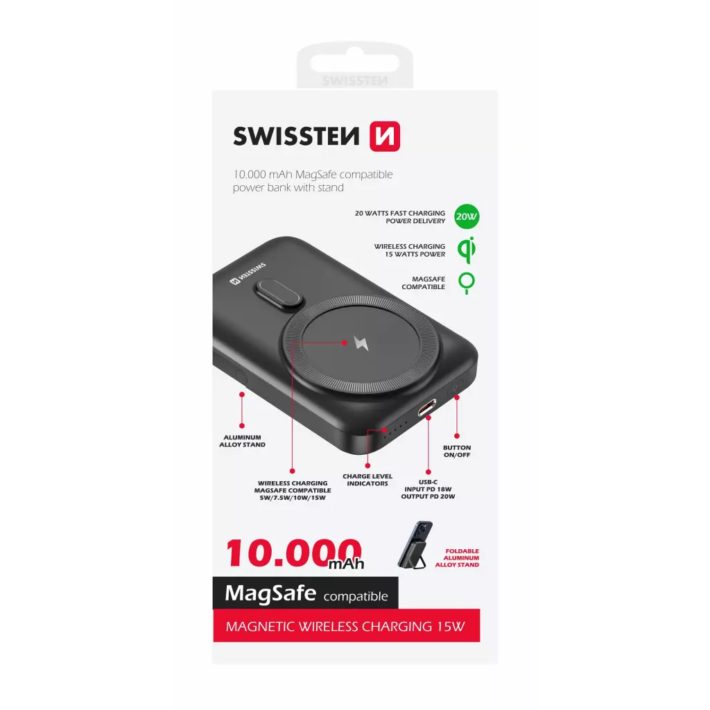 Obrázek produktu SWISSTEN powerbank PD 20W 10000 mAh (kompatibilní s MagSafe) - černá