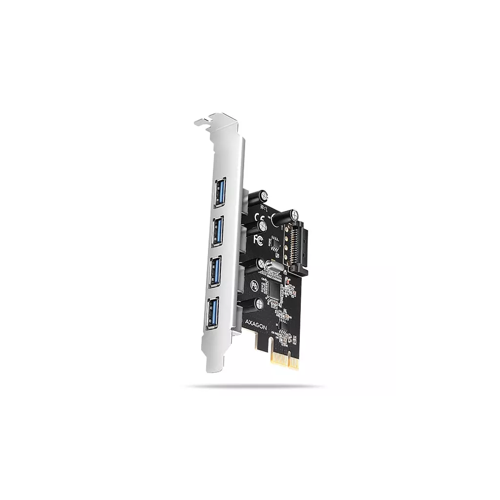 Obrázek produktu AXAGON PCEU-430RS, PCIe řadič, 4x USB 5Gbps port, SATA napájení, Renesas PD720201, SP