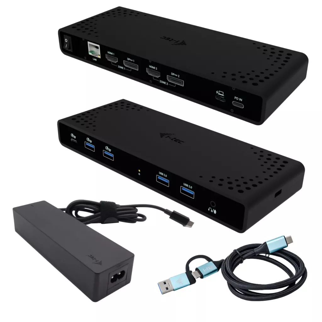 Obrázek produktu i-tec Universal Dual 4K Display Docking Station, Power Delivery 85W + i-tec USB-C Charger 100W - černá