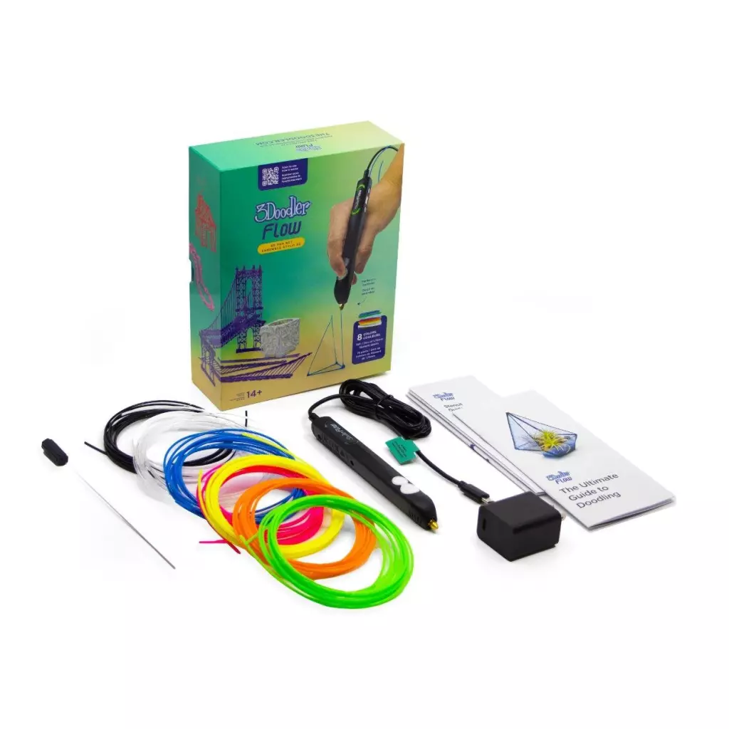 Obrázek produktu 3Doodler 3D pero FLOW + 8 PLA náplní a 3D šablona