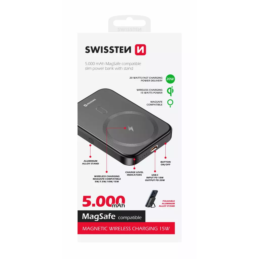 Obrázek produktu SWISSTEN powerbank PD 20W 5000 mAh (kompatibilní s MagSafe) - černá