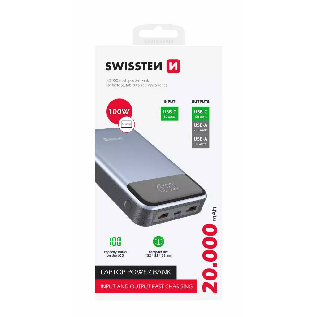 Obrázek produktu SWISSTEN powerbank 20000 mAh 100W Power Delivery pro notebooky - modrá