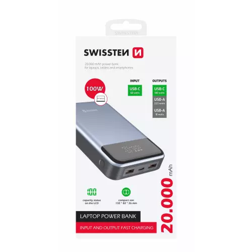 obrázek produktu SWISSTEN powerbank 20000 mAh 100W Power Delivery pro notebooky - modrá