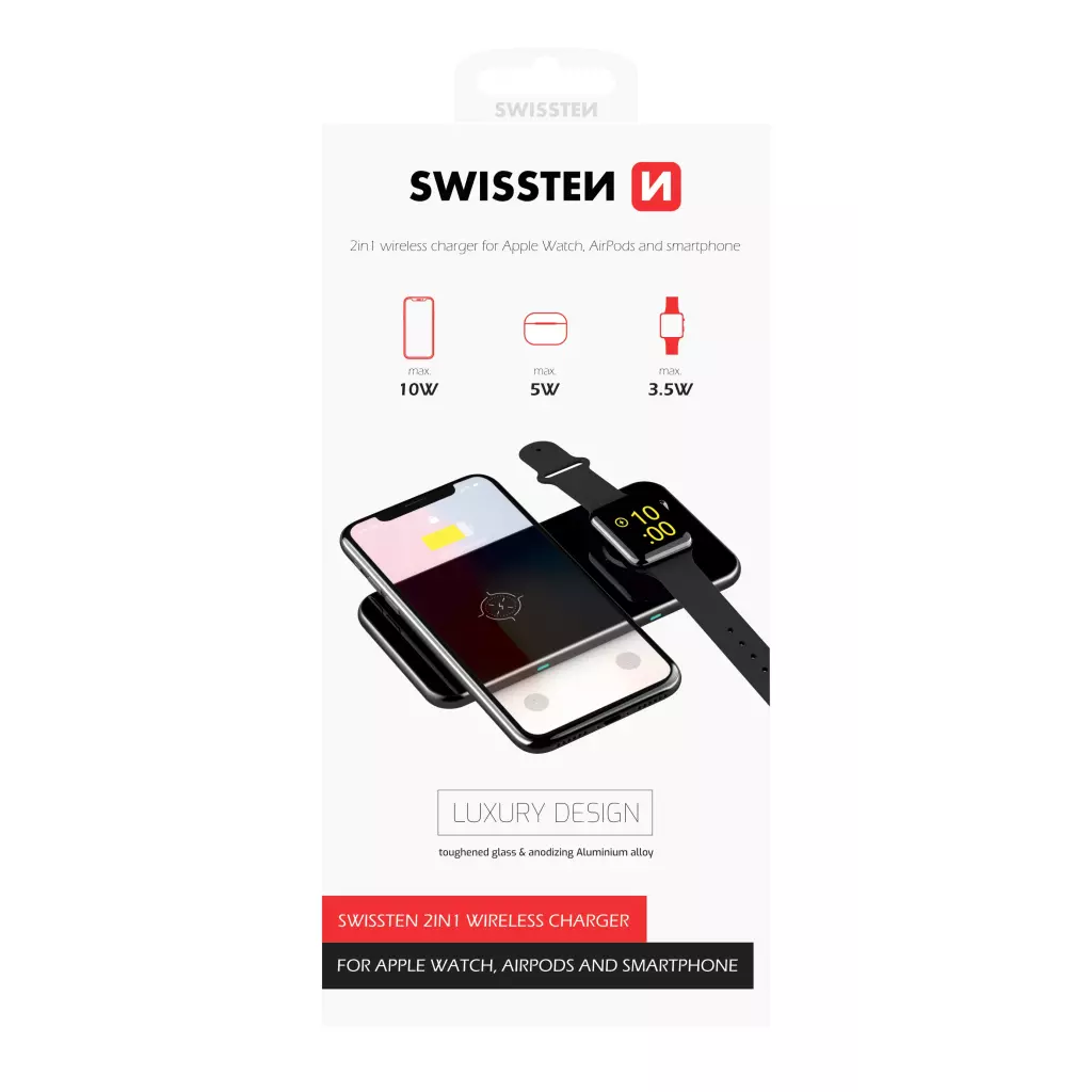 Obrázek produktu SWISSTEN PAD 2v1 bezdrátová nabíječka, černá - černá