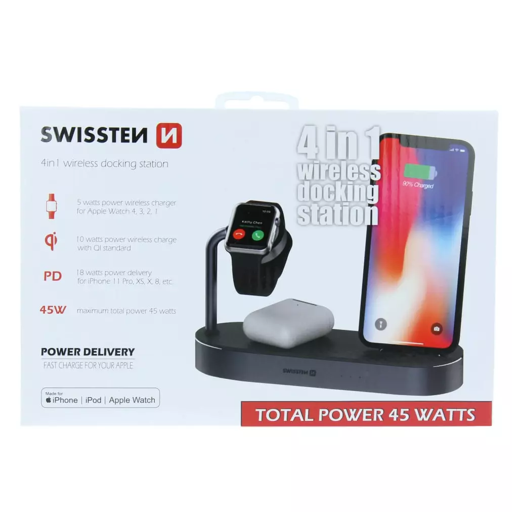 Obrázek produktu SWISSTEN bezdrátová nabíječka 4v1 MFi (kompatibilní s MagSafe) - černá