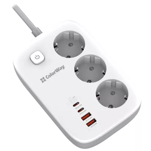 obrázek produktu ColorWay Prodlužovací napájecí přívod/ 3x Schuko/ 2x USB-A 60W/ 2x USB-C 65W/ kabel 2m