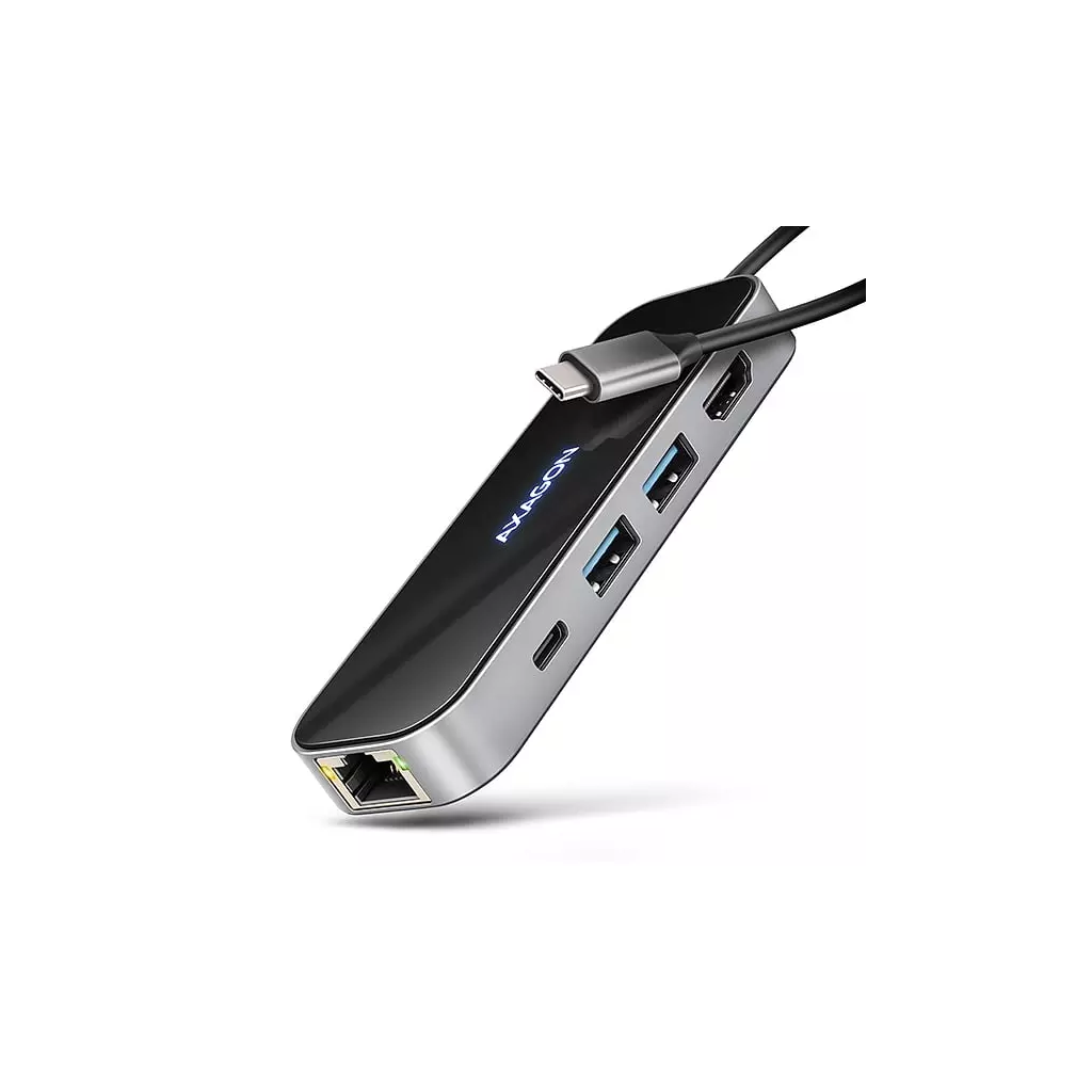 Obrázek produktu AXAGON HMC-6GLN, USB 5Gbps hub, 2x USB-A, USB-C, HDMI 4k/60Hz, RJ-45 GLAN, PD 100W, kabel USB-C 20cm