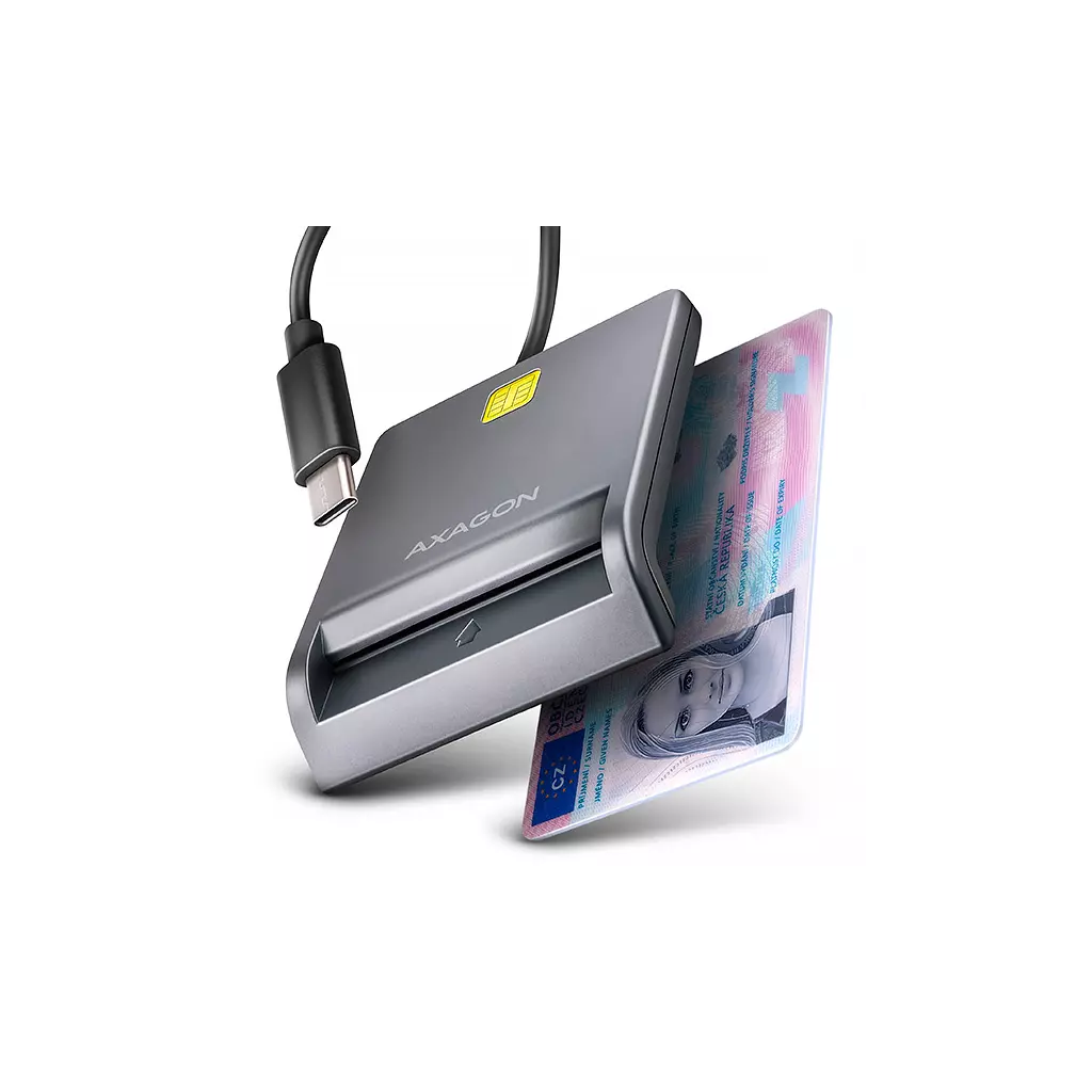 Obrázek produktu AXAGON CRE-SM3TC, USB-C FlatReader čtečka kontaktních karet Smart card (eObčanka), kabel 1.2m