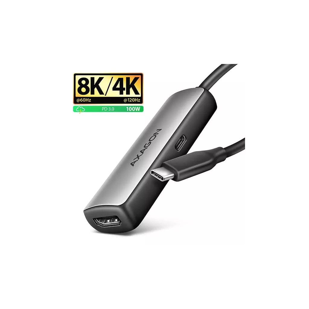 Obrázek produktu AXAGON RVC-HI8KPD, USB-C -> HDMI 2.1 redukce / adaptér, 8K/60Hz, 4K/144Hz, HDR10+, PD100W
