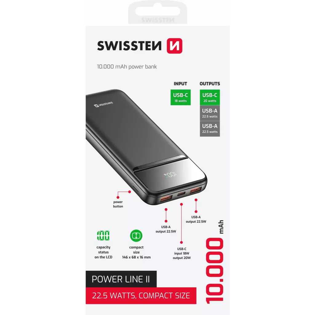 Obrázek produktu SWISSTEN POWER BANK 10000 mAh POWER LINE II ČERNÁ